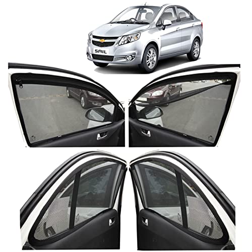 Image of Autofact Magnetic Car Sunshades Compatible with Chevrolet Sail (Set of 4) - Easy Installation, UV Protection, Keeps Car Cool (Front 2 with Zippers for Easy Access, Rear 2 Without Zippers)