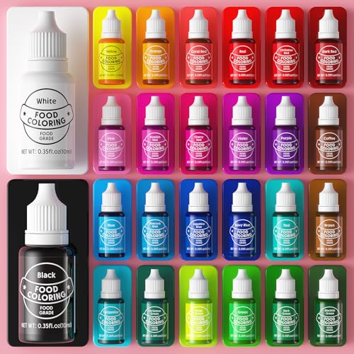 Image of Food Coloring for Baking - Cherrysea 26x10ml Vibrant Cake Coloring Liquid Set for Dessert Decorating Food Dye for Icing,Fondant,Cookies,Easter Egg,Making DIY Supplies Kit- 0.35 Fl. oz /Bottles