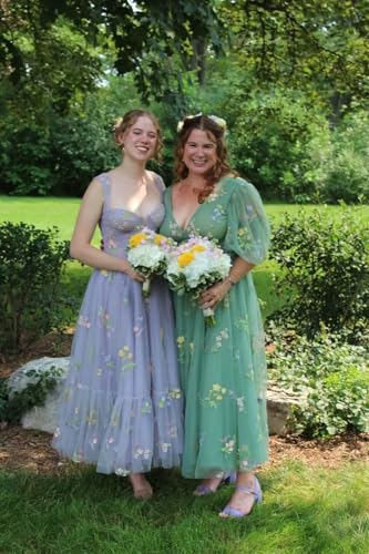 Fivsole Women's Short Puff Sleeve Prom Dress Flower Embroidery Floral Tulle Formal Evening Party Gowns4