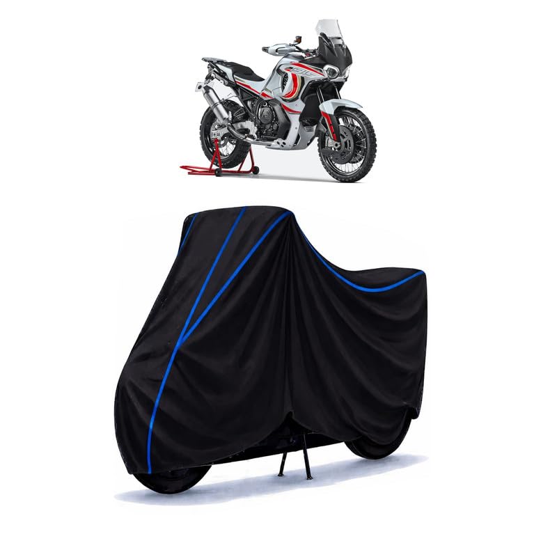Image of MV Agusta LXP Bike Cover Water Resistant Universal Motorcycle Rain | Heavy Duty UV Protection, Dust, Scratch Indoor Outdoor All Weather with Black Blue Piping Elastic