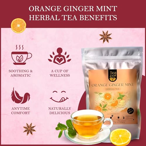 Image of Tealeaf & Co. Orange Ginger Mint Tea Blended with Fresh Herbs and Spices - Herbal Tea Bags with Orange Peel, Ginger, Star Anise, Spearmint & Lemon Grass - Low Caffeine - Gluten Free - 50 Teabags