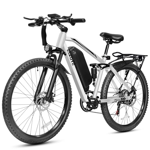 ESKUTE M200F Electric Bike for Adults – 27.5 inch Tire Mountain E-Bike, 1500W Peak Motor 31MPH, 48V 20.8Ah Removable Battery, Up to 80 Miles, Step Over E-MTB, NFC Unlock, White with Gaurd& Rack