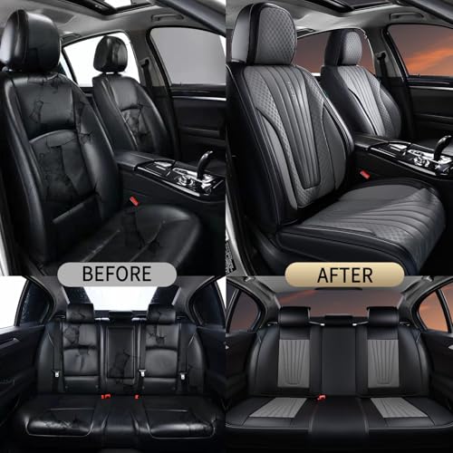 Image of FLORICH Car Seat Covers, Premium Leatherette Car Seat Covers Full Set, Automotive Vehicle Seat Cushions Front Seats and Back, Waterproof Seat Protectors for Sedans Cars SUV Trucks, Black&Gray