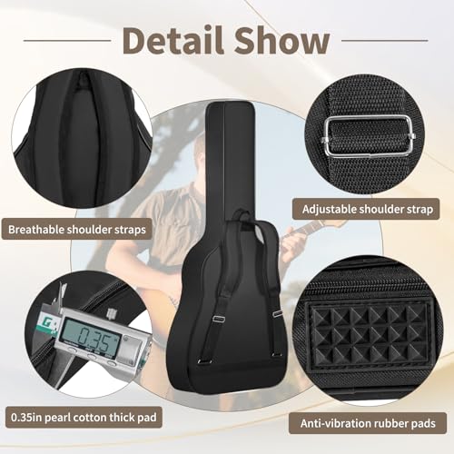 Image of ANILD Acoustic Guitar Bag Guitar Case 40 41 42 Gig Bag | 0.35 In Thick Padding Water Resistant Dual Adjustable Shoulder Strap Back Hanger Loop with Anti-theft Pocket, Black