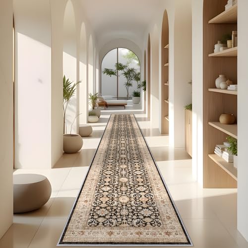 YOUFORTONG 3x20 Extra Long Runners for Hallways: Soft Kitchen Rug Non Slip Rug Runner with Rubber Backing for Bathroom Washable Non Shedding Farmhouse Runner Rug (Black, 3X20)