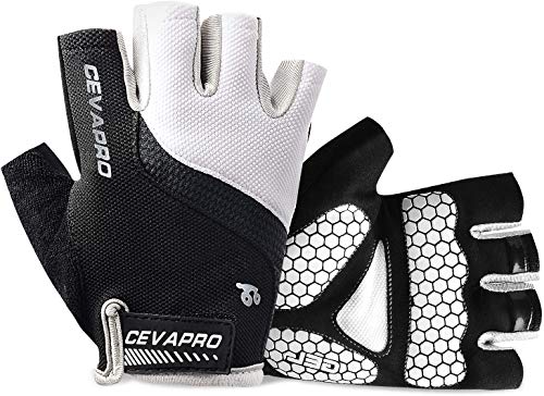 Cevapro Fahrradhandschuhe Herren, Fahrrad Handschuhe Halbfinger Gel Stoßdämpfung perfekt für Radfahren MTB Downhill Wandern Handschuhe für Herren Damen (Weiß, Medium)