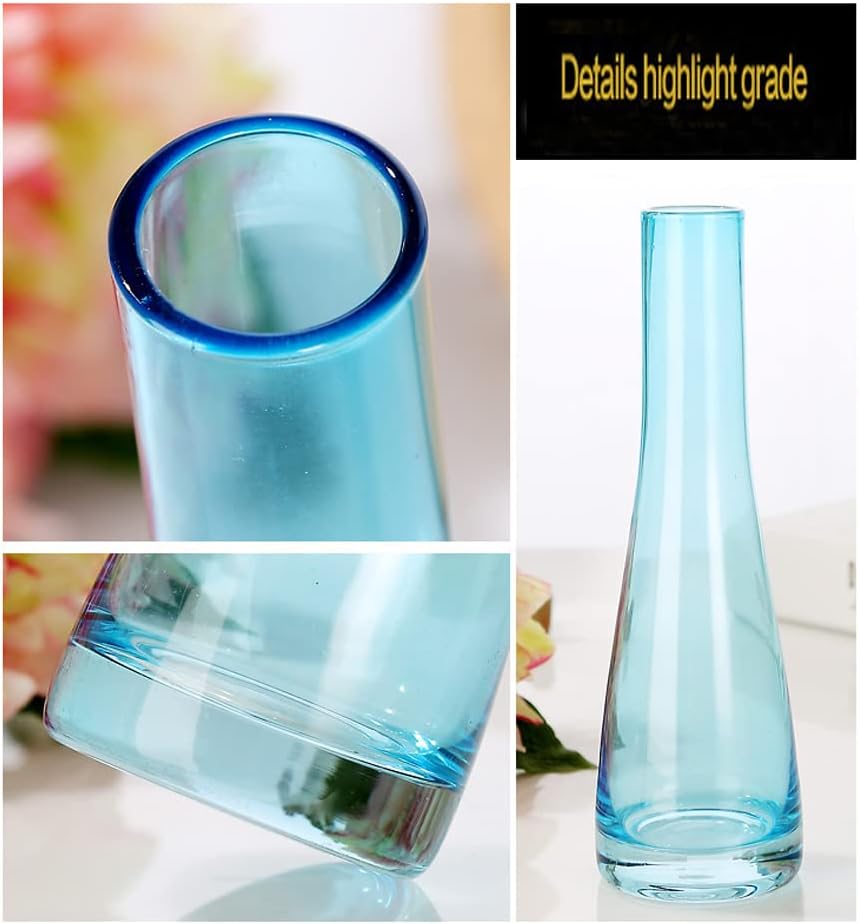 Hand-Made Blown Art Bud Glass Vase Clear Flower Bud Vase Single Stem Vases Decorative Glass Vase Bottles Centerpiece for Wedding Party Home and Office Décor(Blue) - Image 2