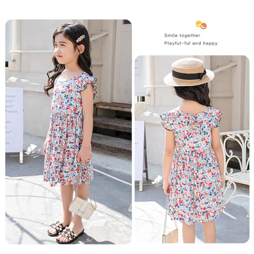 Girls Cap Sleeve Tie Back Dress Casual Summer Floral Sundress 2-11 Years3