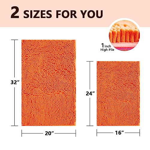 Image of BOANKODU Bathroom Rugs Sets 2 Piece, Extra Soft Chenille Bath Mat Ultra Absorbent Bathroom Rug, Bathroom Mat with Non-Slip Bottom, Machine Washable Bath Rugs (20x32 Inch + 16x24 Inch, Orange)