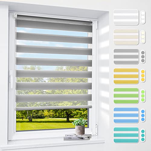 Doppelrollo klemmfix ohne Bohren & mit Bohren, 45x120cm (Stoffbreite 41cm) Grau, 3-in-1 Duo Rollo für Fenster & Tür, Fensterrollo innen lichtdurchlässig & verdunkelnd, Klemmrollo Rollos Sonnenschutz Doppelrollo klemmfix ohne Bohren & mit Bohren, 45x120cm (Stoffbreite 41cm) Grau, 3-in-1 Duo Rollo für Fenster & Tür, Fensterrollo innen lichtdurchlässig & verdunkelnd, Klemmrollo Rollos Sonnenschutz