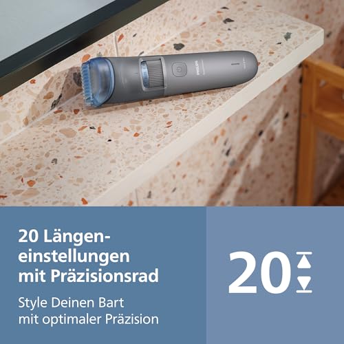 Philips Bartschneider 3000er-Serie – selbstschärfende Klingen mit abgerundeten Spitzen, 20 Längeneinstellungen, Lift&Trim-Kamm, 100% wasserdicht, Akkuanzeige, USB-Ladegerät, Modell BT3619/15 6