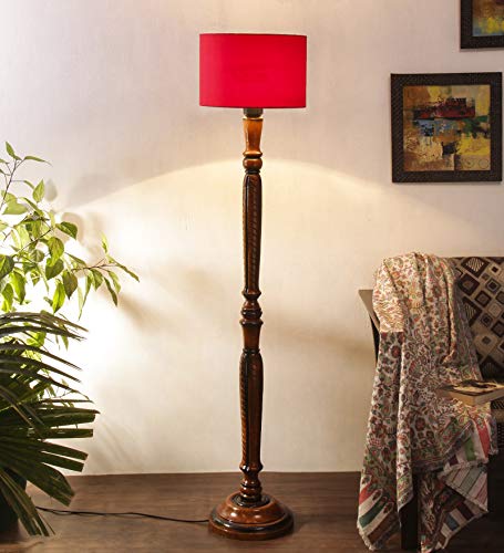 Image of Devansh Red Cotton Wooden Floor lamp