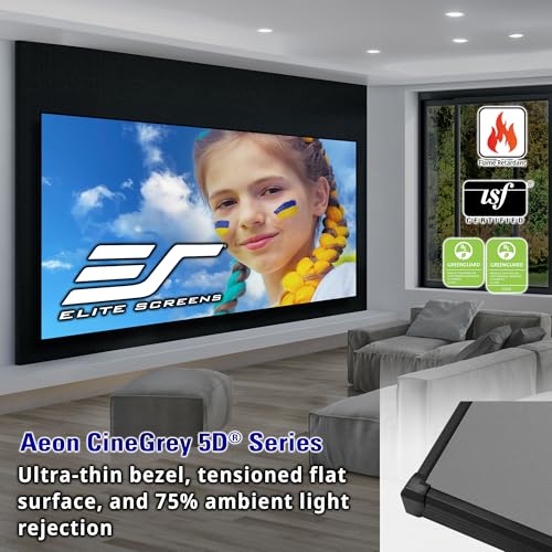Image of Elite Screens Aeon CineGrey 5D 165 inch Fixed Frame CLR /ALR Projector Screen 16:9, Edge-Free Design, Ceiling & Ambient Light Rejecting, Wall Mounted, Standard Throw Compatible for Home Theater, AR165DHD5