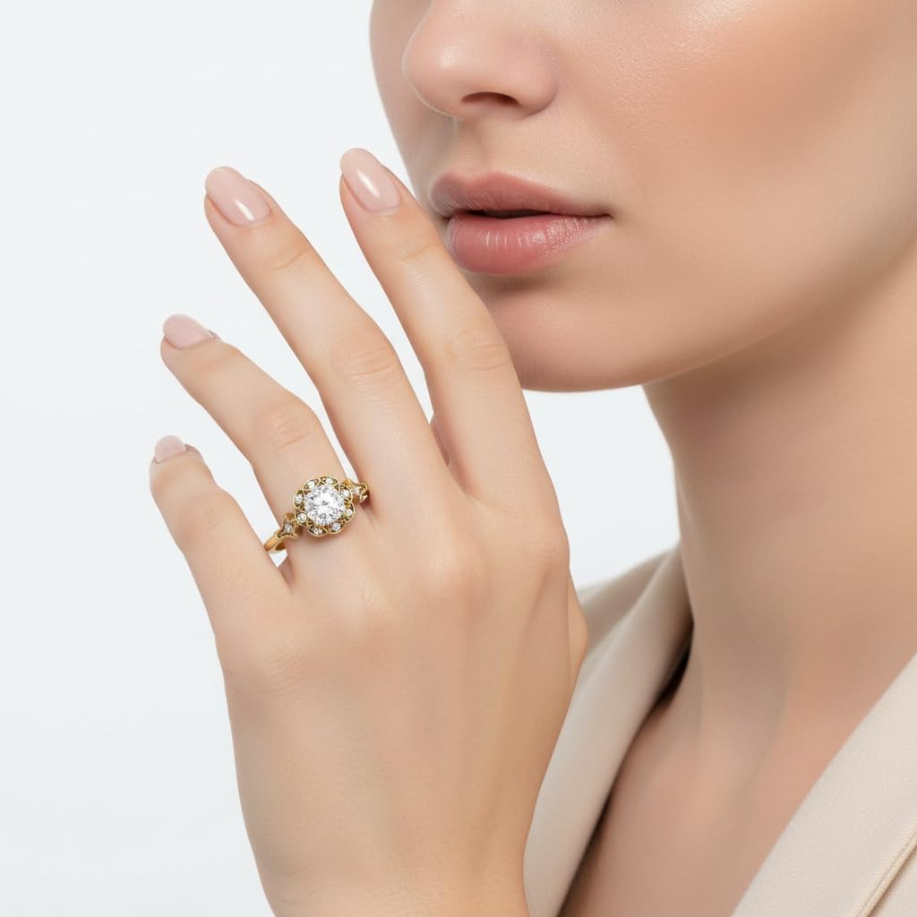 Choose Your Gemstone Vintage Halo Diamond CZ Engagement Ring Yellow Gold Plated Cushion Shape Vintage Engagement Rings Lightweight Office Wear Everyday Gift Jewelry US Size 4 to 12