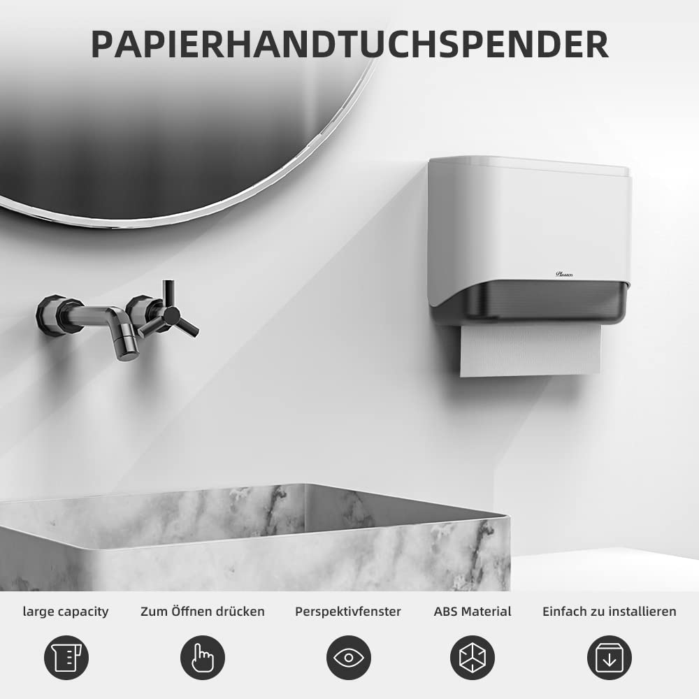 Dispenser Carta Asciugamani Da Parete PLUSSEN - Bianco, Per 200 Asciugamani, Con Serratura - Foto 10