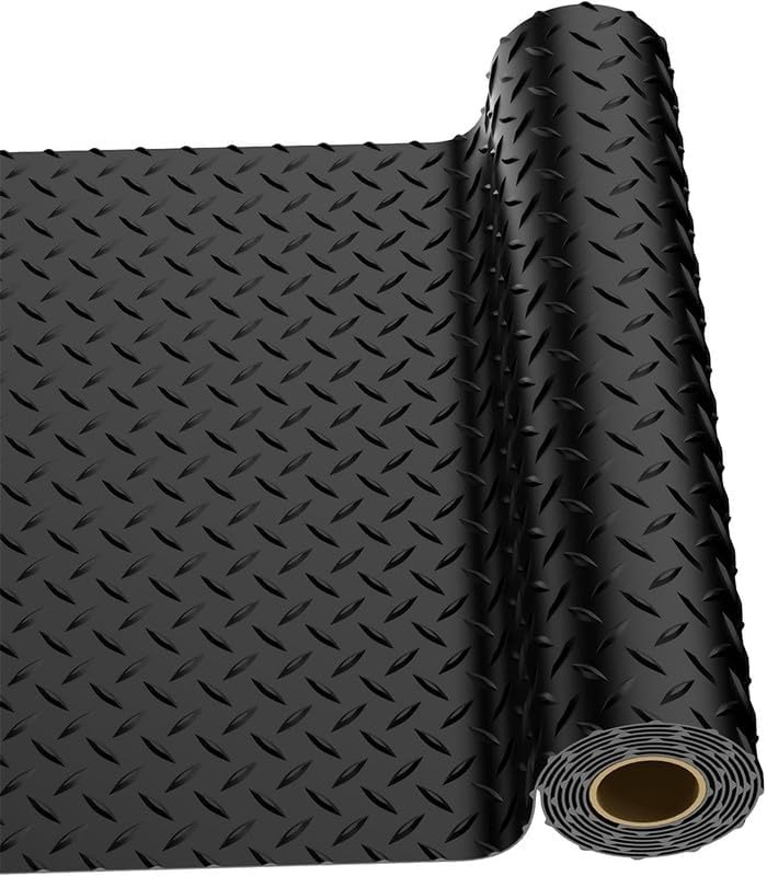 Garage Floor Mat, PVC Flooring Roll Thickened Garage Mats, Heavy Duty Parking Mat Waterproof Nonslip Floor Protector for Car, Trailer, SUV, Basement, Gym (Black) 2FTX4FT