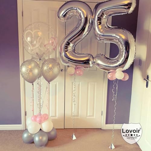 Silver 26 Number Balloons, 40 Inch Giant Number 26 Balloons Foil Mylar Helium Silver Number Balloons for 26th Birthday Party Supplies Anniversary Event Celebration Decorations by Lovoir - Image 4