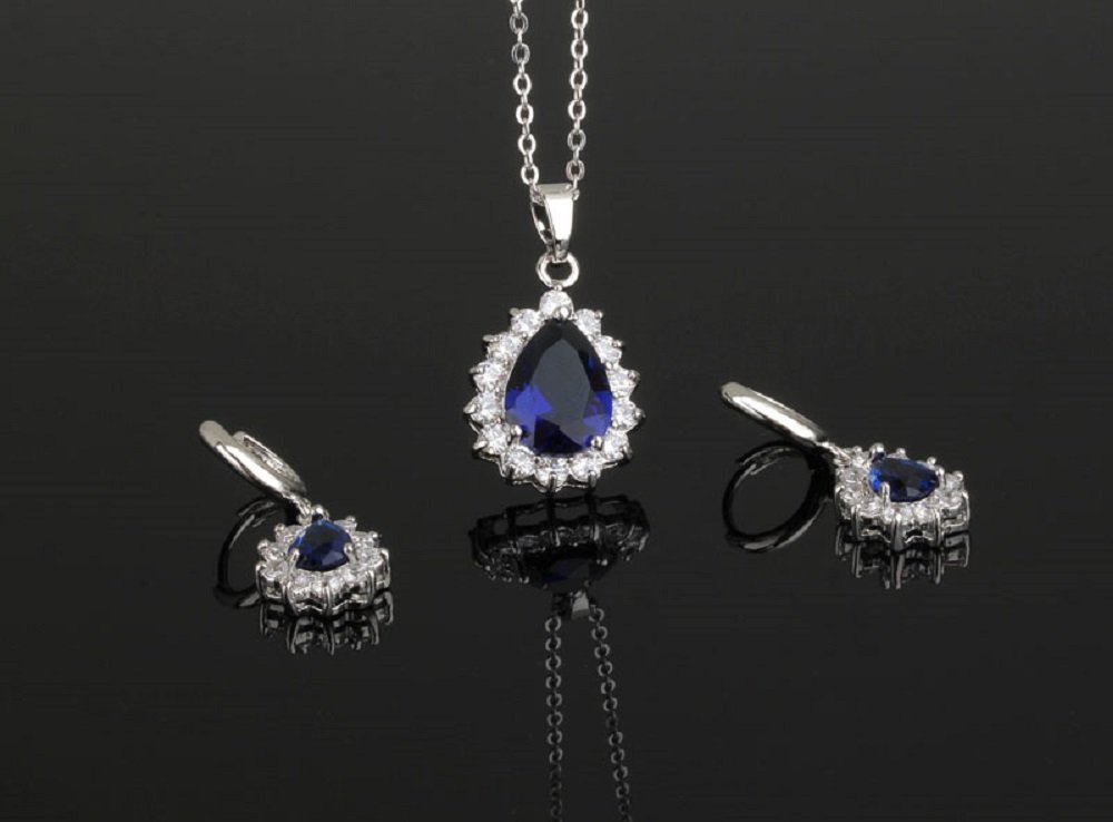 Crystalline Azuria Parures Lacrime per Donne Nozze Sposa Gioielleria Parure Con Collana e Orecchino Zirconia Damigella D'onore Gioielleria