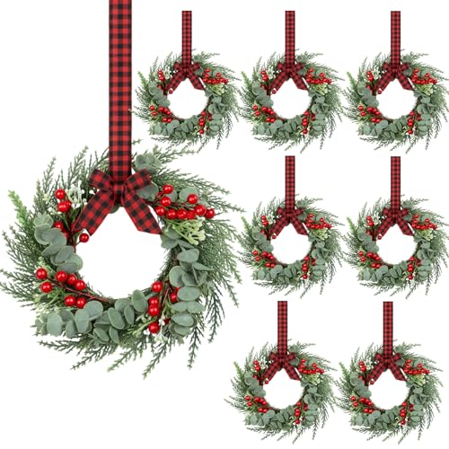 8 Pcs 8" Mini Christmas Wreaths for Kitchen Cabinet Small