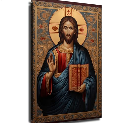 Orthodox Icon of Jesus Christ The Savior Poster Robert Frost Poem Poster Art Canvas Painting HD Painting Printing Artwork for Bedroom Wall Home Decoration (08×12inch_Unframed)