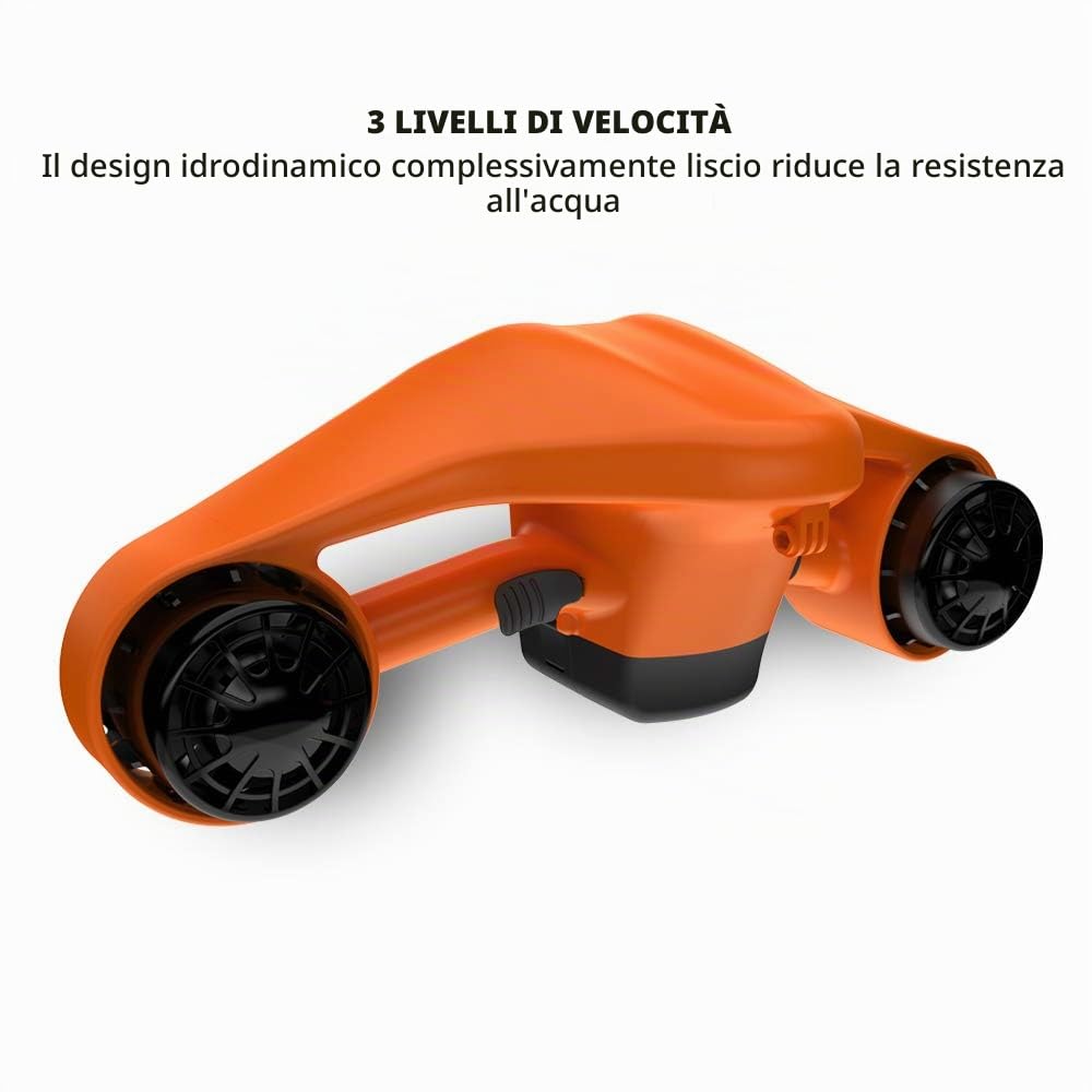 Asiwo Scooter Subacqueo Elettrico Seascooter con Action Camera Mount - Scooter marino a doppio motore impermeabile per immersioni subacquee Nuoto Snorkeling (Arancia)