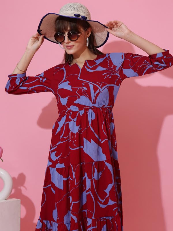 Image of Sheetal Associates Women's Casual 3 /4 Sleeve Crepe Fit and Flare Dress| Comfortable Relaxed Fit Summer Party Dress
