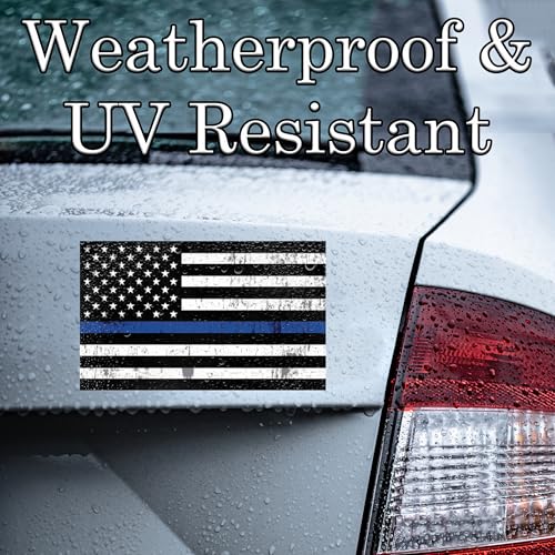 Image of Tattered Thin Blue Line Flag Sticker Vinyl Decal for Car Truck Window Bumper Sticker Support of Police and Law Enforcement Officers (3x5 Inch)