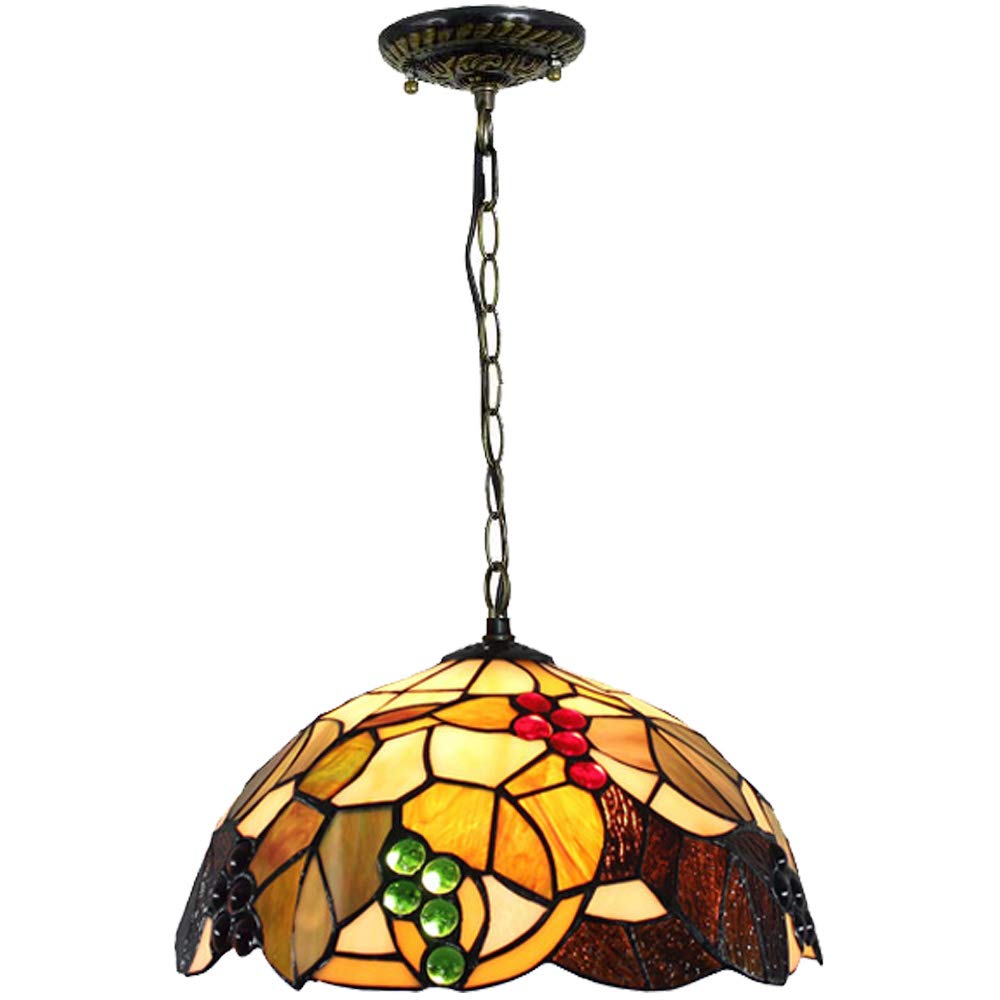 YNIYUJKL 12 Inch Pendant Light,Tiffany-Style Stained Glass Grape Ceiling Hanging Lamp, Retro American Country Garden Bar Restaurant Entrance Hall Glass Chandelier Lighting