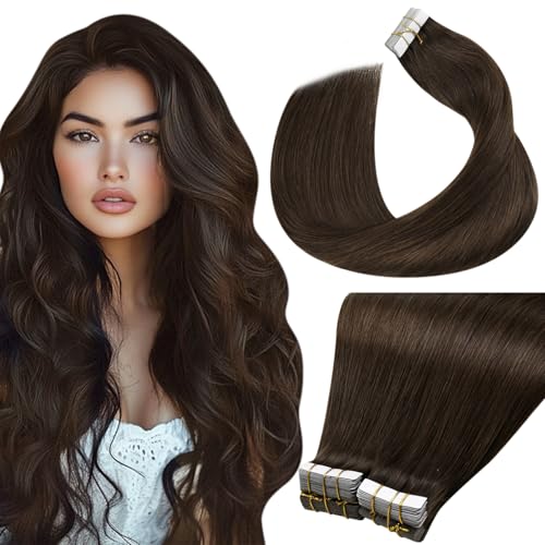 LaaVoo Tape in Hair Extensions Human Hair 100g Tape Hair Extensions Real Human Hair Darkest Brown Invisible Tapes Remy Straight Hair Double Sided Tabs 40pcs 24 Inch #2