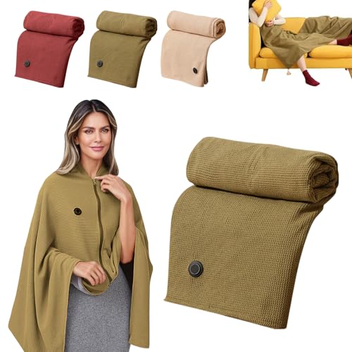 Portable Heated Shawl, Heated Shawl Wraps for Women Winter Home, Cordless Heated Blanket Portable Wearable USB Rechargeable Heated Blanket (Green)