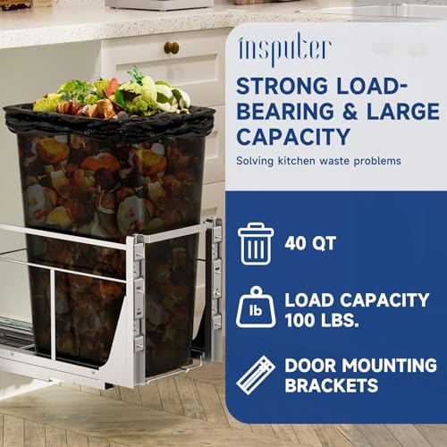 Image of Insputer Pull Out Trash Can Under Cabinet with Push to Open Slides | Soft-Close Slide, Heavy Duty, Not Included Bin, Under Sink Garbage Can Kit for Kitchen, Laundry, Requires 15 inchW X 18 inchD Cabinet