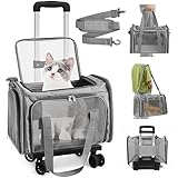 Paterr Cat Carrier with Wheels Pet Carrier with Wheels, Airline Approved Pet Carrier for 18 Lbs Cats Dogs Foldable Breathable Cat Small Animals Travel Carrier for Flight Camping Outdoor