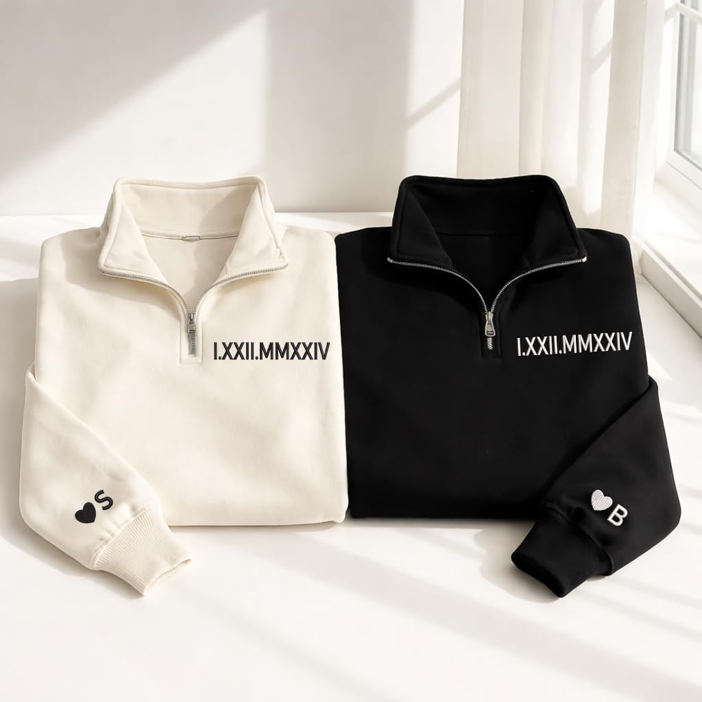 Personalized Quarter Zip Sweatshirt, Custom Half Zip Pullover for Men Women, Minimal Embroidered Couple Gift - Image 3