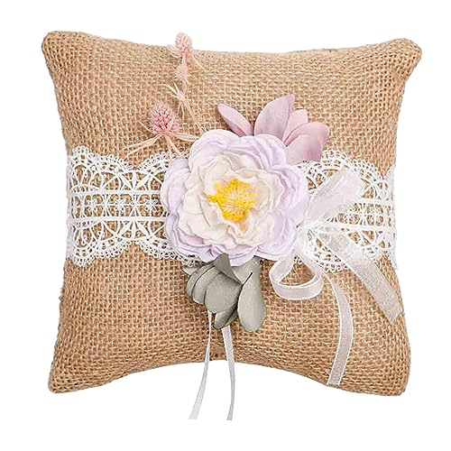 MagiDeal Cuscino per FEDI Nuziali 15x15cm Decorazione Vintage Juta Juta Romantico per Cerimonia, Matrimonio, Forniture Festive, Festa, Viola Chiaro