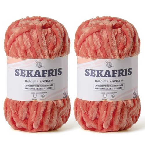 Image of Chenille Velvet Soft Yarn Grey Pink 2 Pack