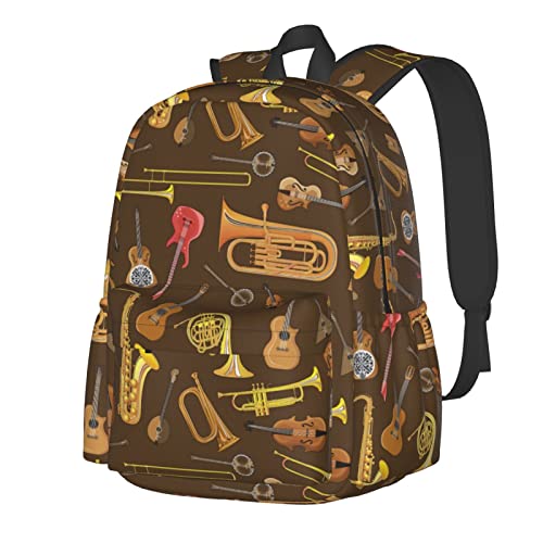 Rqzwdq Trumpet Musical Instrument Pattern Backpack Adjustable Casual Daypack Rucksack Travel Bags Bookbag For Women Men Adult 17 Inches