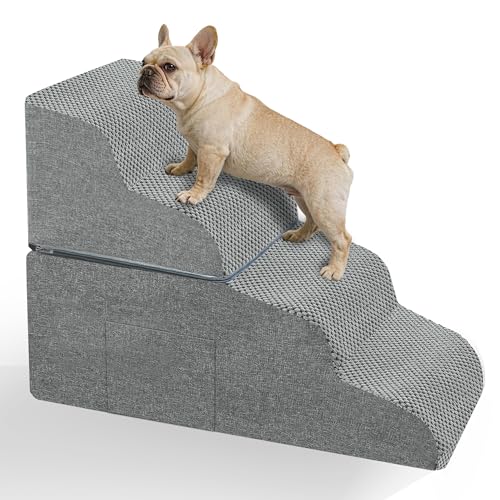 COLDHUNTER Dog Stairs for Bed, 19" H 4-Step Dog Steps for Window Seat & Loft…