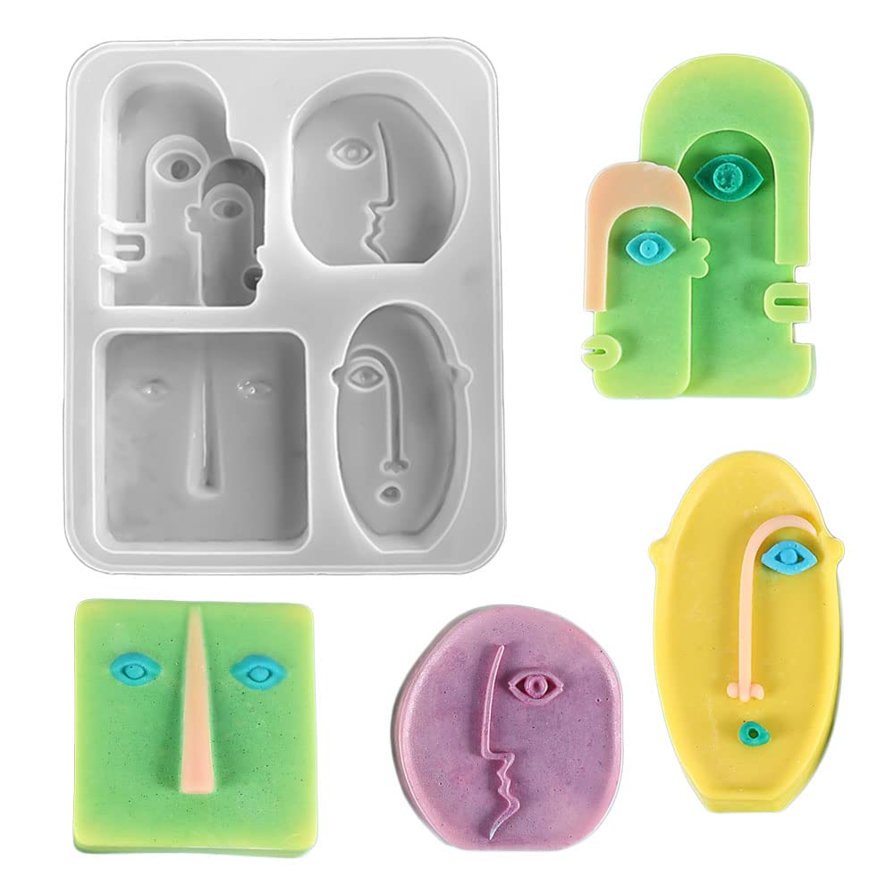 Four in one Abstract face Shape Car Freshie Silicone Mold for Making Soap Aroma Beads Car Freshie, Pendant, Candle, Resin