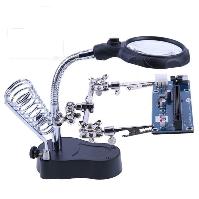 LED Light Helping Hands Soldering Magnifier Station Professional 3.5X 12X Magnifying Glass Stand with Alligator Clips for Soldering, Fabrication and Inspection of Micro-Objects