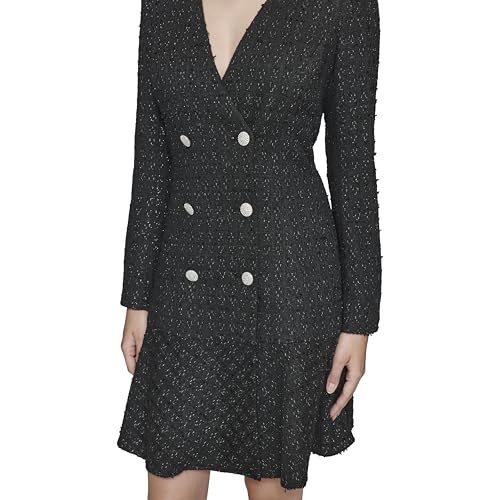 Image of Karl Lagerfeld Women's Embellished Buttons Long Sleeve V Neck Blazer Dress