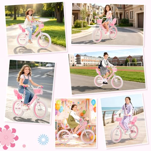 Image of Glaf Toddler Girls Bike for Age 2-12 Years Old | 12 14 16 20 Inch Kids Bike Girls Bicycle with Training Wheels,Basket,Doll Seat,Princess Style Kids Bicycle Gift