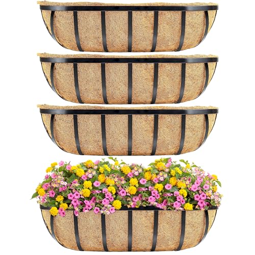 LAWYAMAI 4pcs 24" Window Box Deck Railing Planter with Coco