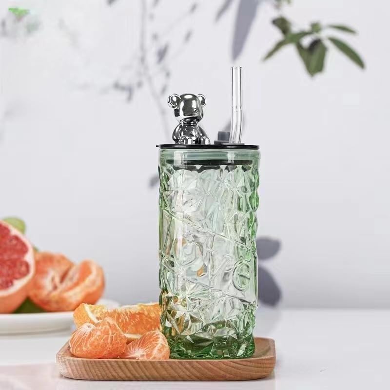 Image of Coffee Mug with Straw & Lid - Multipurpose Mason Jar Style Can Sipper for Green Tea, Milk, Juice, Smoothies & More - Reusable Drinking Cup for Home & Office (Creative Glass Office Bottle 1)