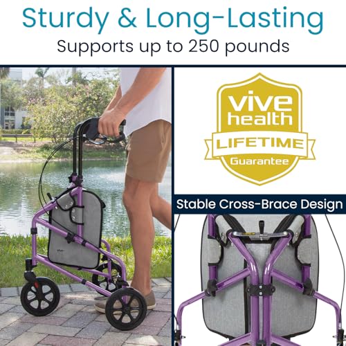 Image of Vive Mobility 3 Wheel Walker for Seniors - Foldable Narrow Rollator Walker