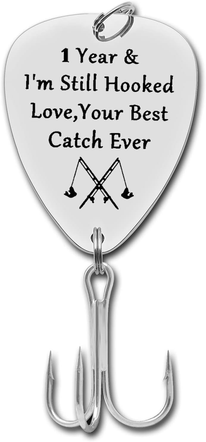Anniversary Hook Gift for Him Her 1 Year & I'm Still Hooked Fishing Lure Gifts Fisherman Gifts for Husband Boyfriend First Year Gift Wedding 1st Year Anniversary Hook Valentine's Day Birthday Gift