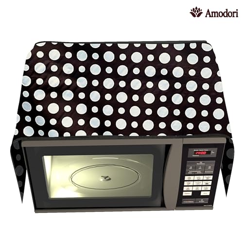 Image of Microwave Oven Top Cover 35x100 cm | Wipe Clean Fabric | 4 Utility Pockets (Polka-12)