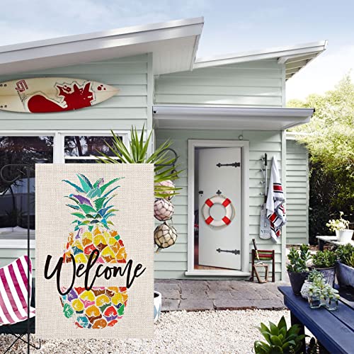 Opulane Summer Garden Flag Pineapple Welcome Yard 12X18 Inch Double Sided Small Vertical Burlap Flags Seasonal Outdoor Decor For Farmhouse Rustic Home Lawn Patio Wedding Outside #TOP1