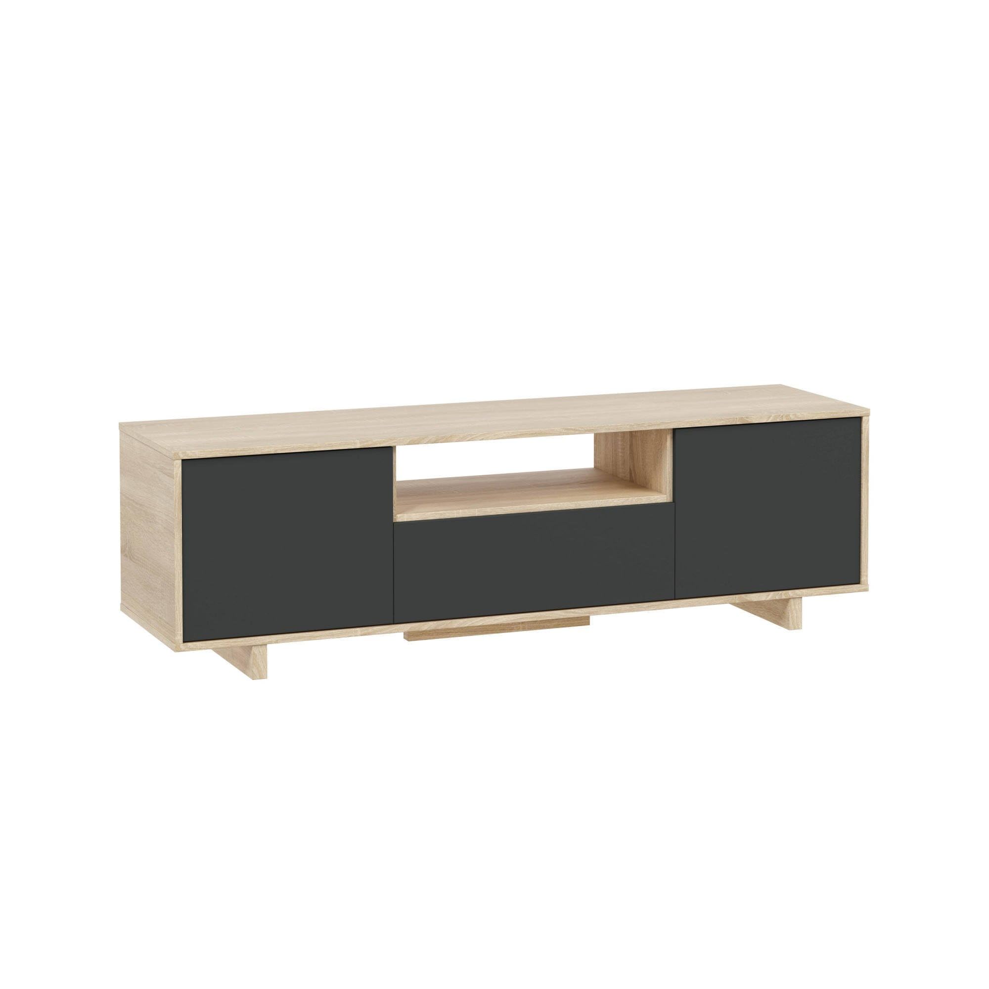 Dmora - Mobile porta TV Visalia, Credenza per televisione da soggiorno, Supporto TV a 3 ante, Credenza bassa, 150x41h46 cm, Rovere