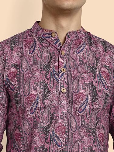 Image of Vardha Men's Cotton Printed Short Kurta with Comfortable Fit and Simple Style and Regular Look | Kurta for Men