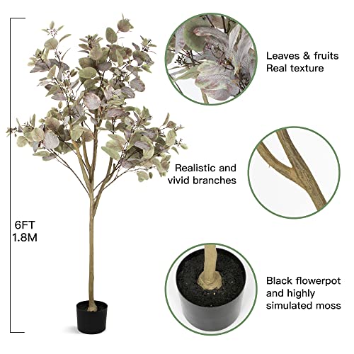 Oligane 6Ft Artificial Fake Trees,Tall Fake Plants Faux Tree For Home Decor Indoor Outdoors Red #TOP1